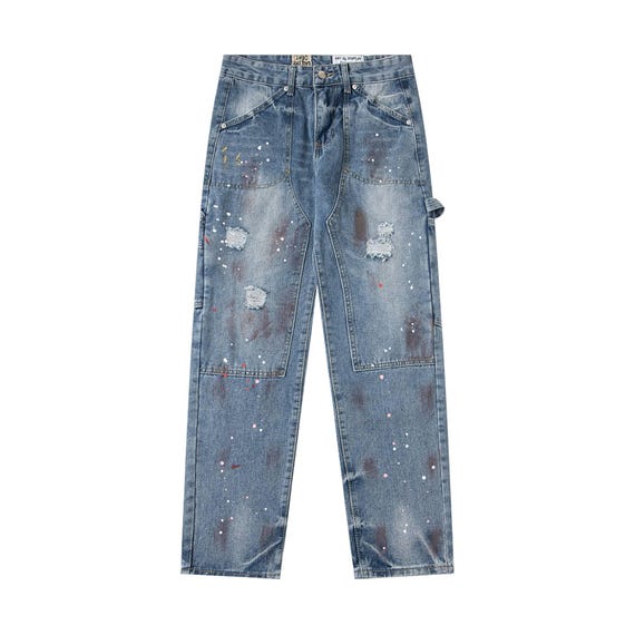 【U LAN】Bone Dirty Paint Damage Carpenter Denim Pants Bone dirty paint damage carpenter denim pants - U LAN