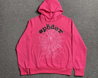 Felpa con cappuccio e grafica Web rosa – Stile streetwear alla moda