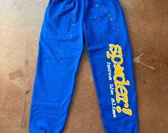 Sp5der Färgstänk Träningsbyxor Blå | Graphic Streetwear Joggingbyxor