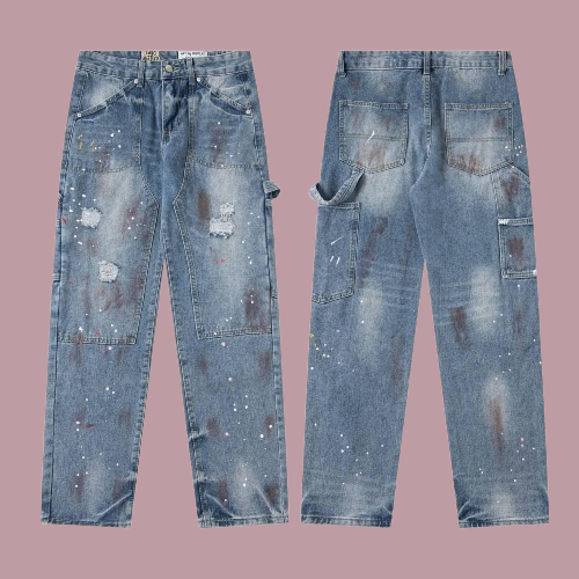 Distressed Carpenter Jeans – Vintage Blue Paint-splatter