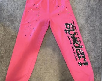Sp5der Pink  Sweatpants | Sp5der Style Black Streetwear Joggers with Pink Graphic