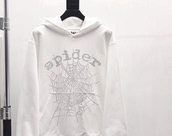 Weißer Pullover Hoodie - Silber Strass Logo Design