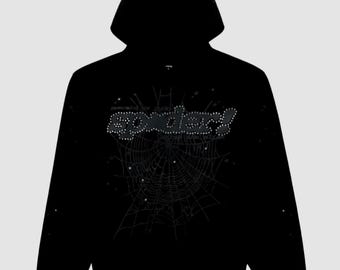 Schwarzer Punk V2 Strass Kapuzenpullover | Web-Grafik-Streetwear-Hoodie