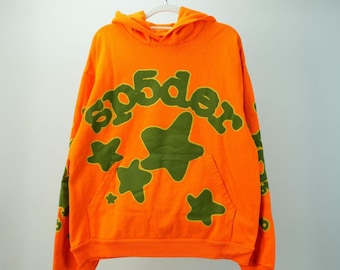 Moletom com capuz laranja – Estampa de estrela verde