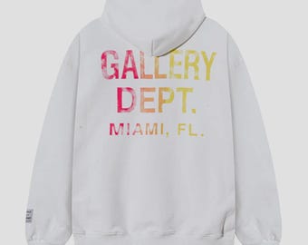 Sudadera con capucha blanca Miami con estampado degradado colorido del Departamento de Galería