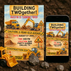 Construction 2nd Birthday Invitation: Dump Truck Party (Digital Download)