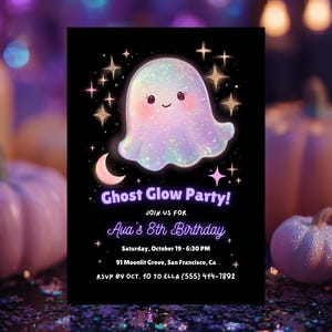 Ghost Birthday Invitation: Pastel Halloween Party, Editable Canva Template (Digital Download)