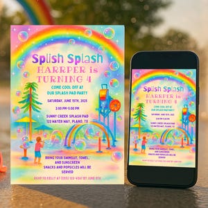 Splash Pad Birthday Invitation | Editable Summer Water Party Invite | 5x7 & Phone Version | Digital Download | Canva Template