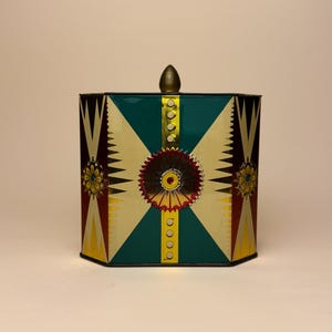 Vintage Colorful Tin Canister with Lid | Mid Century Decorative Storage Box
