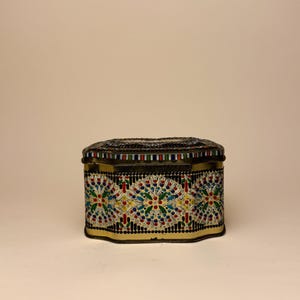 Vintage English Tin Box with Mosaic Pattern | Decorative Storage | Collectible Storage Tin
