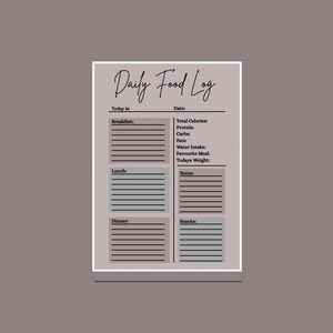 Daily Food Log Printable | Nutrition Tracker PDF | Digital Food Journal | Meal And Water Intake Tracker | Wellness & Health Planner