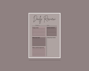 Daily Review Printable | End-of-Day Reflection & Productivity Tracker | Digital Download PDF