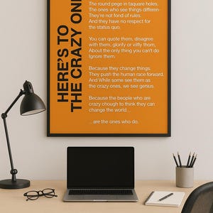 Here’s to the Crazy Ones – Steve Jobs Inspirational Digital Poster - Orange