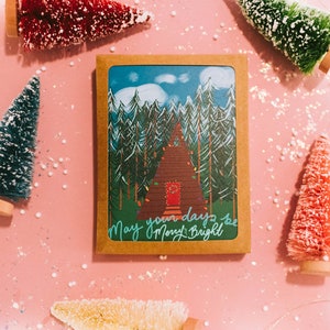 Christmas Cards- A-frame Cabin in the woods | Single card