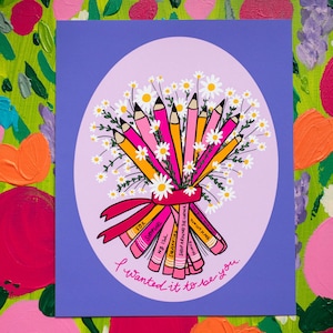 You&#39;ve Got Mail- Bouquet of Newly Sharpened Pencils 8x10&quot; Art Print (Lilac+ Purple)