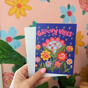 Groovy Vibes Disco Blumen Karte