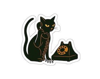 Katz die Katze, die einen Aufkleber annimmt