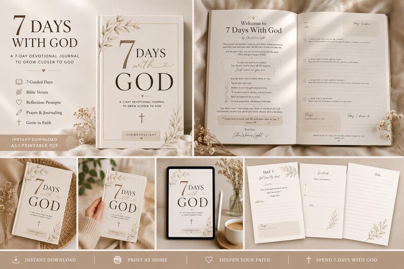 7 Days With God Christian Journal | Printable Prayer Journal | Bible ...