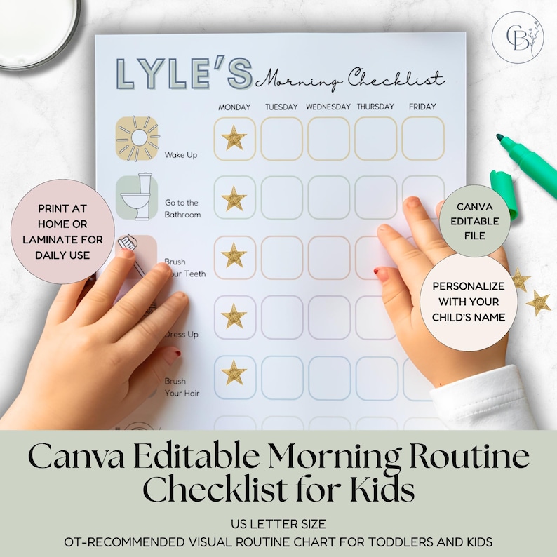 Editable Kids Morning Routine Chart: Visual Checklist, Canva Template ...