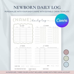 Registro giornaliero del neonato in formato A4 / Modello modificabile per il monitoraggio del bambino in formato Canva / Programma di cura del neonato in formato PDF / Registro di alimentazione, sonno e pannolini / Essenziale per il post-parto