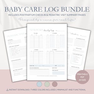 Printable Baby Care Log Bundle | Newborn & Postpartum Tracker | Feeding, Diaper, Sleep, Pumping, Doctor Visits | A4 PDF | Instant Download