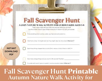 Fall Scavenger Hunt Printable: Autumn Nature Walk Game for Kids (PDF Download)