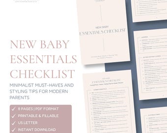 Utskrivbar PDF-checklista för moderna och minimalistiska nyblivna föräldrar – babymaterial