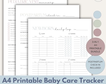 Newborn & Postpartum Tracker Bundle | Feeding Log, Sleep Tracker and Recovery PDF | US Letter