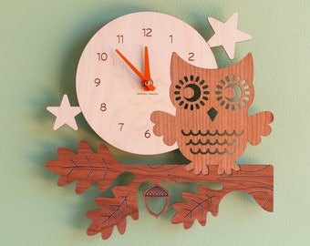 Owl Wood Wall Nursery Clock, Baby, Kids