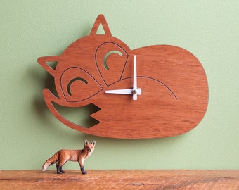 Sleeping Fox Wooden Nursery Wall Clock, Baby Kids