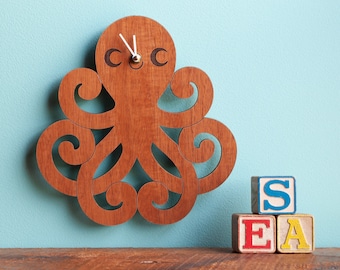 Octopus Wood Nursery Wall Clock, Baby Kids