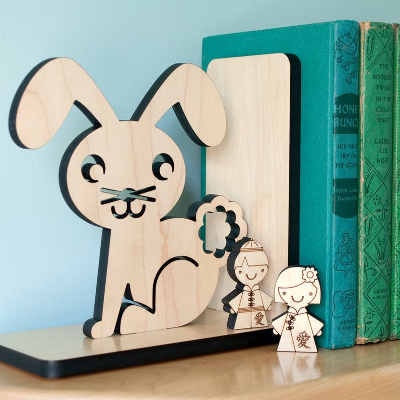 Bunny Wood Bookend Modern Baby Nursery Children Etsy