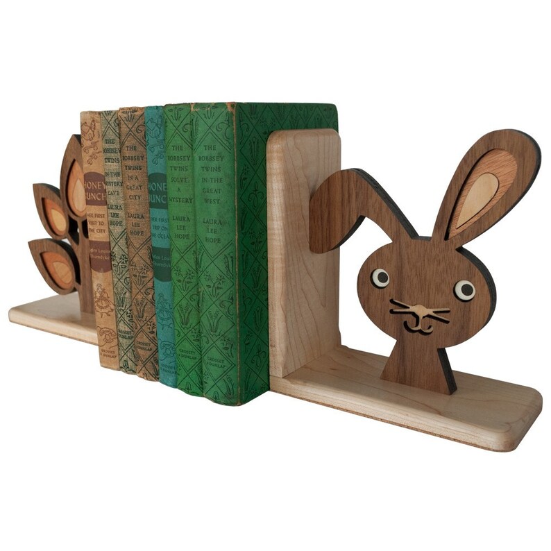 Wood Bunny Nursery Bookend Woodland Animal Baby Wooden Etsy