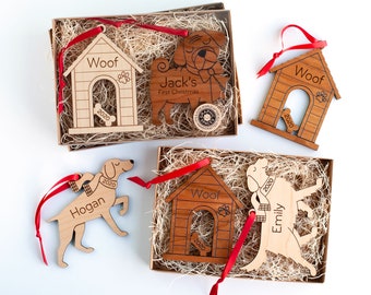 Dog House + Dog Christmas Wood Ornaments (Choice of 2) Personalized, Puppy's First, Kids 2024