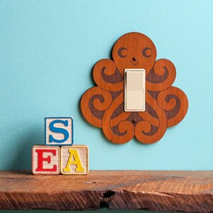 Wood Octopus Light Switch Plate Cover Cherry (rocker)