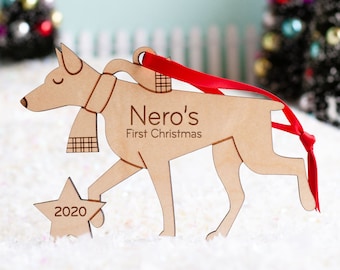 Doberman Pinscher Wood Dog Christmas Ornament Personalized, Puppy's First, Kids 2024