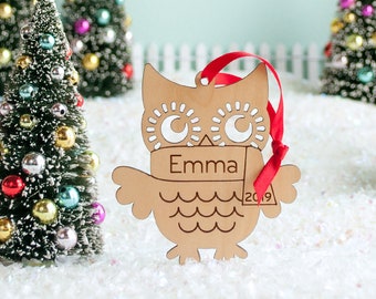 Owl Wood Christmas Ornament Personalized, Baby's First, Kids 2024