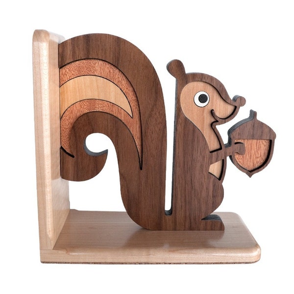 Wooden Squirrel Baby Bookend: Woodland Animal Nursery Decor, Wood Heirloom for Baby or Kids