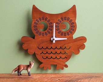 Owl Wooden Nursery Wall Clock, Baby Kids