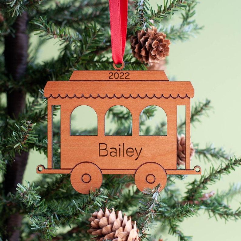 Train Car Wood Christmas Ornament Personalized, Baby's First, Kids 2024 Coach Car image 5