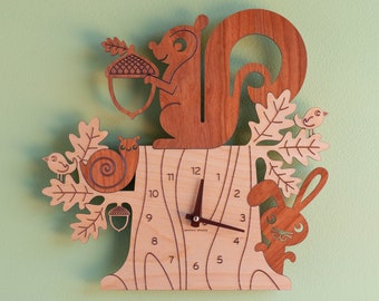 Squirrel Wood Wall Nursery Clock, Baby, Kids