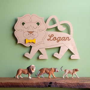 Wood Lion Nursery Wall Hanging Sign: Personalized