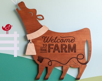 Welcome to the Farm Cow Sign: Wood Wall Hanging Cattle Farmhouse Decor