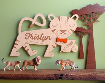 Wood Tiger Nursery Wall Hanging Sign: Personalized Safari Decor