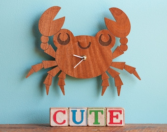 Crab Wood Nursery Wall Clock, Baby Kids