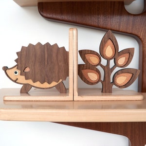 Wood Animal Nursery Bookends: Woodland Forest Friends, Wooden Heirloom Bookends for Baby or Kids, Mix / Match SET OF 2 image 1