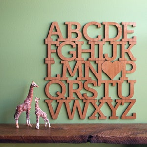 Wood Alphabet Letters Wall Hanging Nursery Decor Cherry - Heart