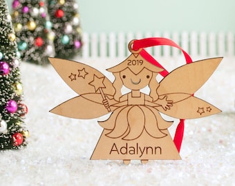 Fairy Wood Christmas Ornament Personalized, Baby's First, Kids 2024