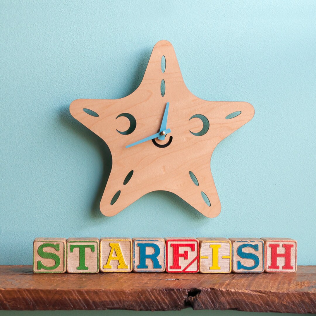 Starfish Wood Nursery Wall Clock, Baby Kids - Etsy