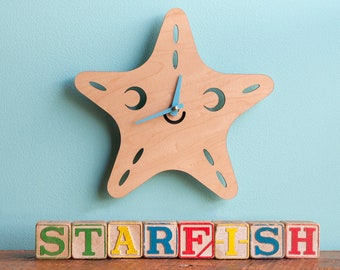 Starfish Wood Nursery Wall Clock, Baby Kids